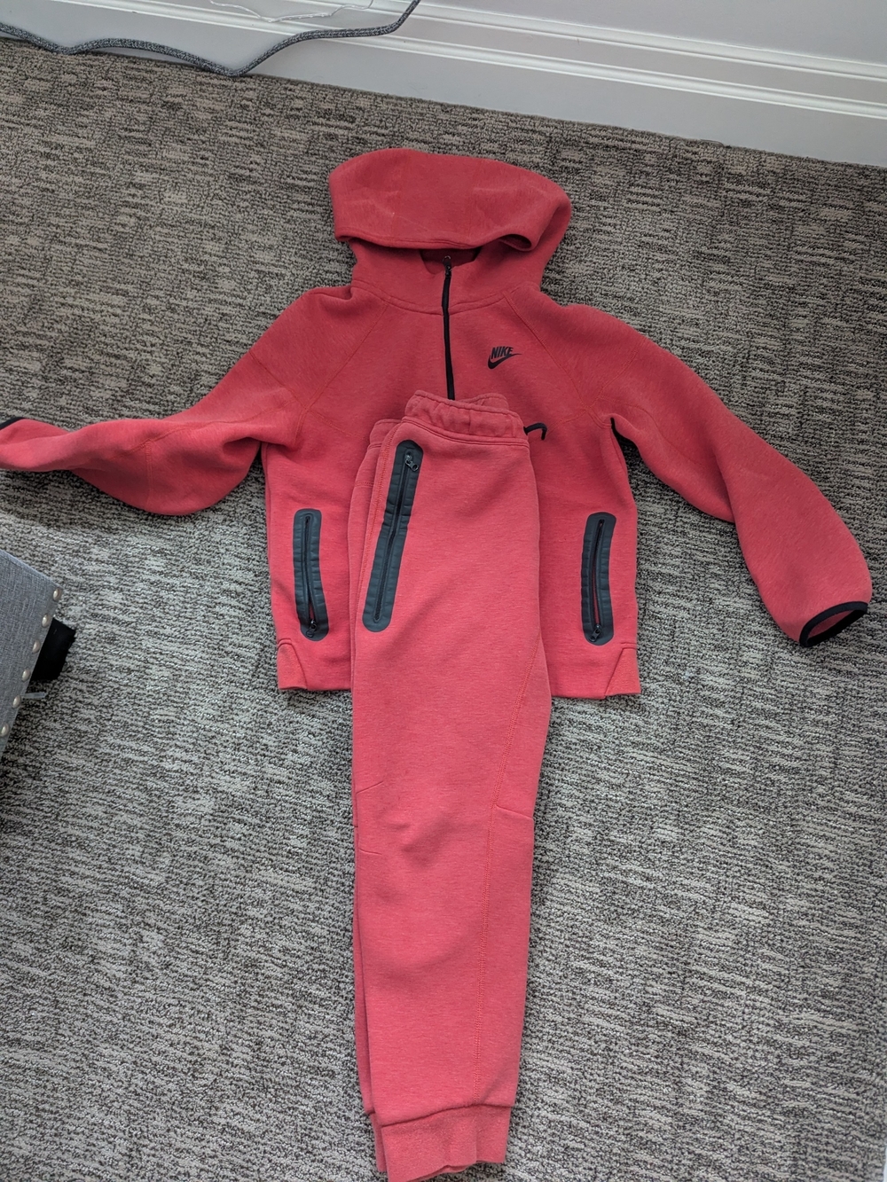 Nike Tech Light University Red Heather Hoodie & Jogger Set - Youth